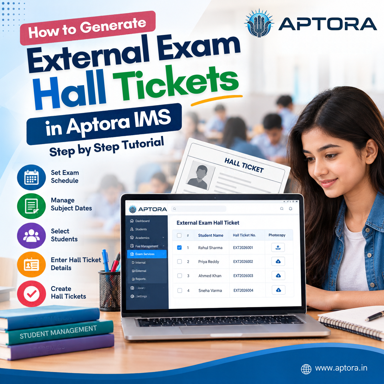 How to Generate External Exam Hall Tickets in Aptora IMS – Step-by-Step Tutorial